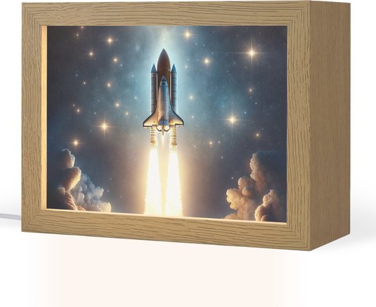 Nachtlampje 20x15 cm - Kinder lampje - Ruimtevaart - Raket - Space - Sterren - Tafellamp kinderkamer - Slaapkamer lamp - Bedlamp kinderen - Kinderlampje stopcontact - Wandlamp babykamer - Nachtlampjes van Merkloos
