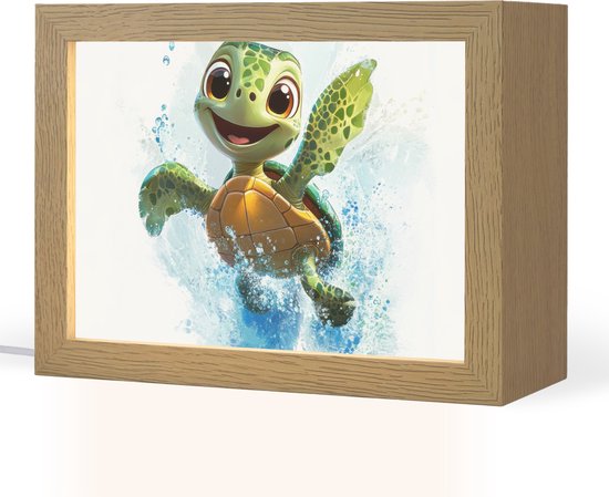 Nachtlampje 20x15 cm - Kinder lampje - Schildpad - Cartoon - Water - Groen - Tafellamp kinderkamer - Slaapkamer lamp - Bedlamp kinderen - Kinderlampje stopcontact - Wandlamp babykamer - Nachtlampjes