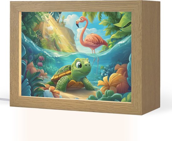 Nachtlampje 20x15 cm - Kinder lampje - Schildpad - Flamingo - Tropisch - Oceaan - Tafellamp kinderkamer - Slaapkamer lamp - Bedlamp kinderen - Kinderlampje stopcontact - Wandlamp babykamer - Nachtlampjes