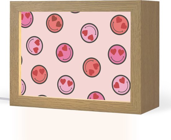 Nachtlampje 20x15 cm - Kinder lampje - Smileys - Hartjes - Roze - Tafellamp kinderkamer - Slaapkamer lamp - Bedlamp kinderen - Kinderlampje stopcontact - Wandlamp babykamer - Nachtlampjes van Merkloos