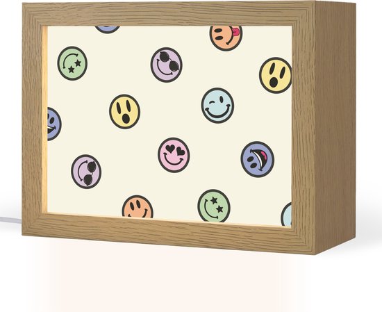 Nachtlampje 20x15 cm - Kinder lampje - Smileys - Kleurrijk - Grappig - Tafellamp kinderkamer - Slaapkamer lamp - Bedlamp kinderen - Kinderlampje stopcontact - Wandlamp babykamer - Nachtlampjes van Hemi Kadi