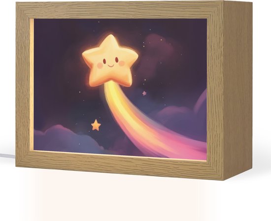 Nachtlampje 20x15 cm - Kinder lampje - Ster - Gezichtje - Lichtgevend - Tafellamp kinderkamer - Slaapkamer lamp - Bedlamp kinderen - Kinderlampje stopcontact - Wandlamp babykamer - Nachtlampjes van Decopatent