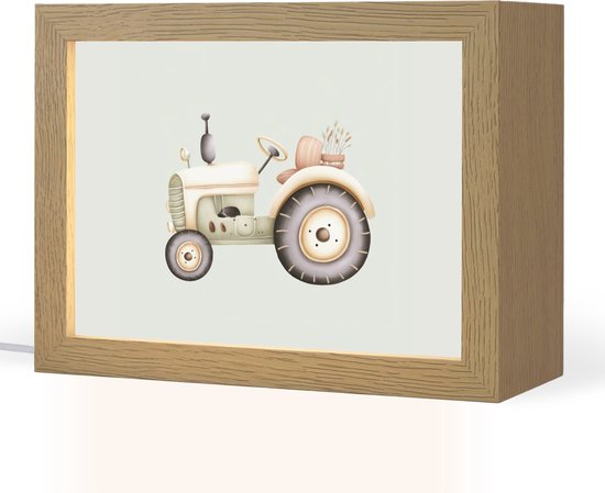 Nachtlampje 20x15 cm - Kinder lampje - Vintage - Tractor - Pastel - Tafellamp kinderkamer - Slaapkamer lamp - Bedlamp kinderen - Kinderlampje stopcontact - Wandlamp babykamer - Nachtlampjes van Merkloos