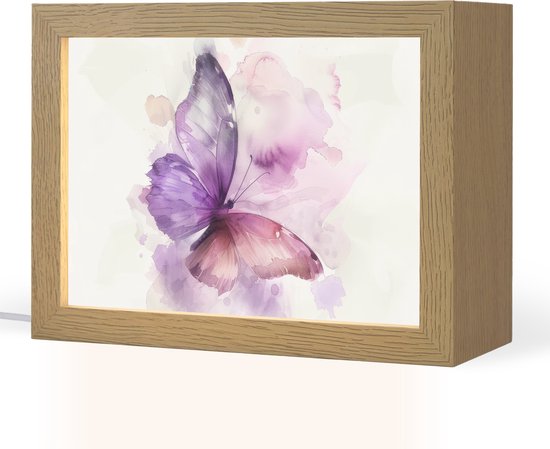Nachtlampje 20x15 cm - Kinder lampje - Vlinder - Paars - Pastel kleuren - Tafellamp kinderkamer - Slaapkamer lamp - Bedlamp kinderen - Kinderlampje stopcontact - Wandlamp babykamer - Nachtlampjes van Merkloos