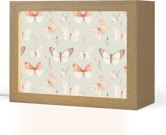 Nachtlampje 20x15 cm - Kinder lampje - Vlinder - Patroon - Pastel - Tafellamp kinderkamer - Slaapkamer lamp - Bedlamp kinderen - Kinderlampje stopcontact - Wandlamp babykamer - Nachtlampjes van Decopatent