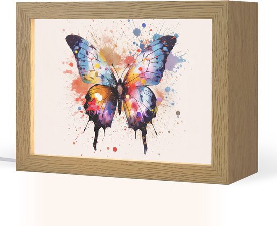 Nachtlampje 20x15 cm - Kinder lampje - Vlinder - Roze - Verf - Kleurrijk - Tafellamp kinderkamer - Slaapkamer lamp - Bedlamp kinderen - Kinderlampje stopcontact - Wandlamp babykamer - Nachtlampjes van Merkloos