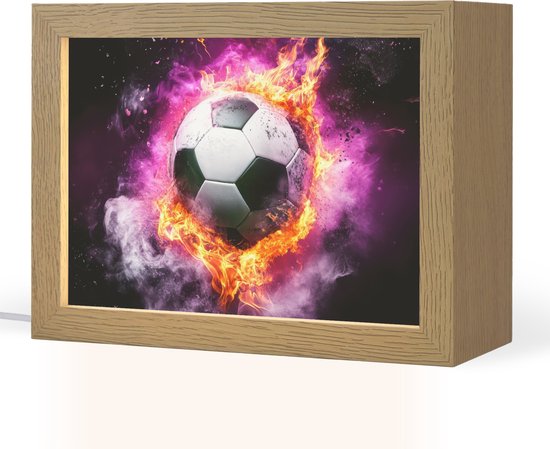 Nachtlampje 20x15 cm - Kinder lampje - Voetbal - Roze - Vuur - Tafellamp kinderkamer - Slaapkamer lamp - Bedlamp kinderen - Kinderlampje stopcontact - Wandlamp babykamer - Nachtlampjes