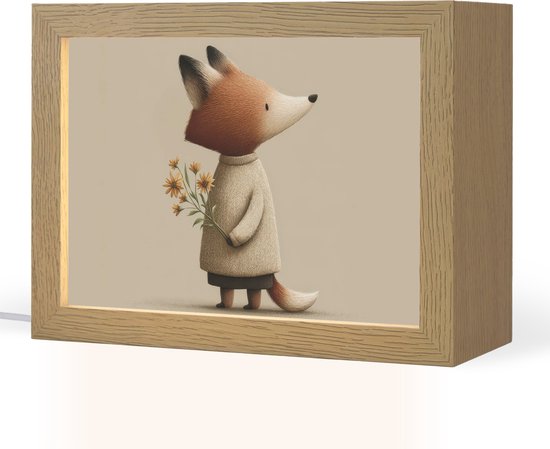 Nachtlampje 20x15 cm - Kinder lampje - Vos - Gele bloemen - Minimalistisch - Tafellamp kinderkamer - Slaapkamer lamp - Bedlamp kinderen - Kinderlampje stopcontact - Wandlamp babykamer - Nachtlampjes van Merkloos