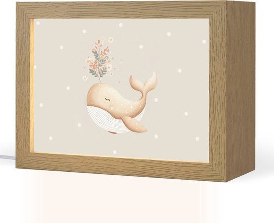 Nachtlampje 20x15 cm - Kinder lampje - Walvis - Minimalistisch - Bloemen - Stippen - Tafellamp kinderkamer - Slaapkamer lamp - Bedlamp kinderen - Kinderlampje stopcontact - Wandlamp babykamer - Nachtlampjes