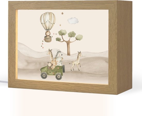 Nachtlampje 20x15 cm - Kinder lampje - Wilde dieren - Safari - Watercolor - Luchtballon - Tafellamp kinderkamer - Slaapkamer lamp - Bedlamp kinderen - Kinderlampje stopcontact - Wandlamp babykamer - Nachtlampjes van Merkloos