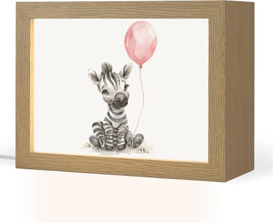 Nachtlampje 20x15 cm - Kinder lampje - Zebra - Baby - Dieren - Roze ballon - Tafellamp kinderkamer - Slaapkamer lamp - Bedlamp kinderen - Kinderlampje stopcontact - Wandlamp babykamer - Nachtlampjes van Merkloos