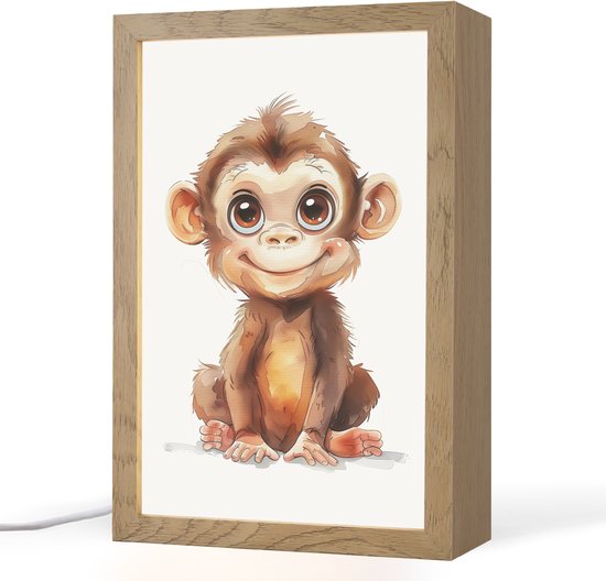 Nachtlampje 20x30 cm - Kinder lamp - Aap - Baby - Jungle dieren - Tafellamp kinderkamer - Slaapkamer lamp - Bedlamp kinderen - Kinderlampje stopcontact - Wandlamp babykamer - Nachtlampjes van Merkloos