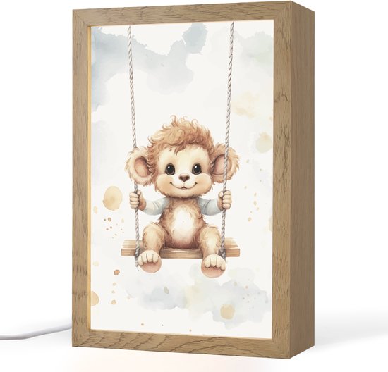 Nachtlampje 20x30 cm - Kinder lamp - Aap - Dier - Kinderen - Tafellamp kinderkamer - Slaapkamer lamp - Bedlamp kinderen - Kinderlampje stopcontact - Wandlamp babykamer - Nachtlampjes van Decohome