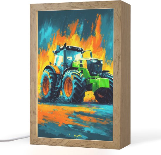 Nachtlampje 20x30 cm - Kinder lamp - Abstract - Tractor - Groen - Tafellamp kinderkamer - Slaapkamer lamp - Bedlamp kinderen - Kinderlampje stopcontact - Wandlamp babykamer - Nachtlampjes van Merkloos