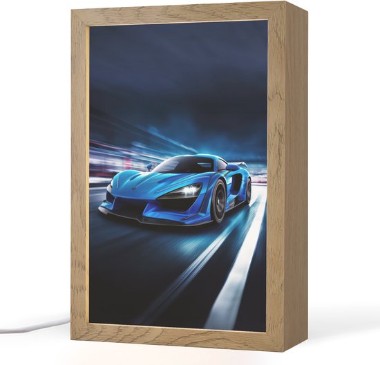 Nachtlampje 20x30 cm - Kinder lamp - Auto - Blauw - Jongens - Kind - Tafellamp kinderkamer - Slaapkamer lamp - Bedlamp kinderen - Kinderlampje stopcontact - Wandlamp babykamer - Nachtlampjes van Merkloos