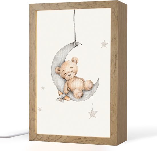 Nachtlampje 20x30 cm - Kinder lamp - Beer - Maan - Sterren - Kinderen - Tafellamp kinderkamer - Slaapkamer lamp - Bedlamp kinderen - Kinderlampje stopcontact - Wandlamp babykamer - Nachtlampjes van Merkloos
