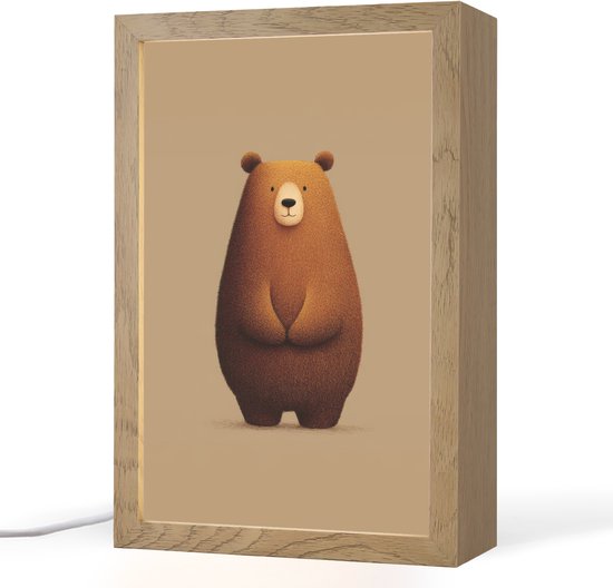 Nachtlampje 20x30 cm - Kinder lamp - Beer - Minimalistisch - Bruin - Tafellamp kinderkamer - Slaapkamer lamp - Bedlamp kinderen - Kinderlampje stopcontact - Wandlamp babykamer - Nachtlampjes van Walplus