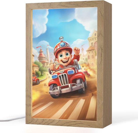 Nachtlampje 20x30 cm - Kinder lamp - Brandweer - Jongens - Kinderen - Auto - Tafellamp kinderkamer - Slaapkamer lamp - Bedlamp kinderen - Kinderlampje stopcontact - Wandlamp babykamer - Nachtlampjes van Merkloos