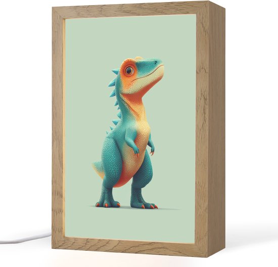 Nachtlampje 20x30 cm - Kinder lamp - Cartoon - Dino - Oranje - Stekels - Tafellamp kinderkamer - Slaapkamer lamp - Bedlamp kinderen - Kinderlampje stopcontact - Wandlamp babykamer - Nachtlampjes van Merkloos