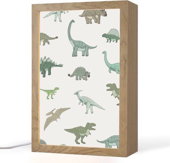 Nachtlampje 20x30 cm - Kinder lamp - Dino - Groen - Jongens - Dinosaurus - Blauw - Tafellamp kinderkamer - Slaapkamer lamp - Bedlamp kinderen - Kinderlampje stopcontact - Wandlamp babykamer - Nachtlampjes van Merkloos