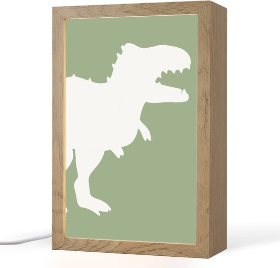 Nachtlampje 20x30 cm - Kinder lamp - Dino - T-rex - Dinosaurus - Groen - Tyrannosaurus rex - Tafellamp kinderkamer - Slaapkamer lamp - Bedlamp kinderen - Kinderlampje stopcontact - Wandlamp babykamer - Nachtlampjes van N\A