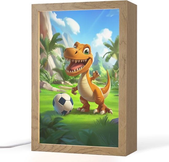 Nachtlampje 20x30 cm - Kinder lamp - Dino - Voetbal - Groen - Tafellamp kinderkamer - Slaapkamer lamp - Bedlamp kinderen - Kinderlampje stopcontact - Wandlamp babykamer - Nachtlampjes van Merkloos