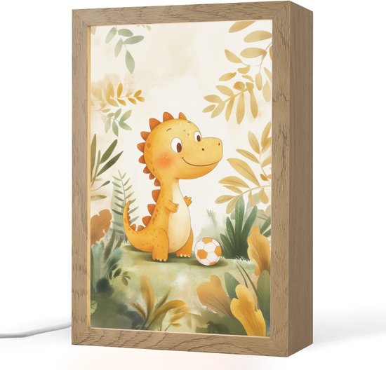 Nachtlampje 20x30 cm - Kinder lamp - Dino - Voetbal - Oranje - Tafellamp kinderkamer - Slaapkamer lamp - Bedlamp kinderen - Kinderlampje stopcontact - Wandlamp babykamer - Nachtlampjes van Decogen.