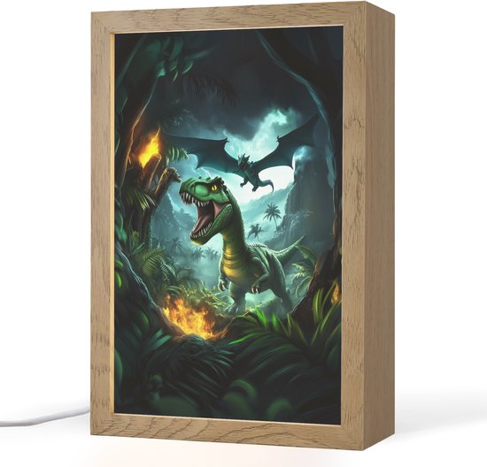 Nachtlampje 20x30 cm - Kinder lamp - Dinosaurus - Draak - Jungle - Groen - Tafellamp kinderkamer - Slaapkamer lamp - Bedlamp kinderen - Kinderlampje stopcontact - Wandlamp babykamer - Nachtlampjes van Merkloos