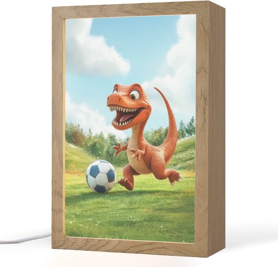 Nachtlampje 20x30 cm - Kinder lamp - Dinosaurus - Oranje - Cartoon - Voetbal - Tafellamp kinderkamer - Slaapkamer lamp - Bedlamp kinderen - Kinderlampje stopcontact - Wandlamp babykamer - Nachtlampjes van Merkloos