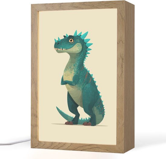 Nachtlampje 20x30 cm - Kinder lamp - Dinosaurus - Turquoise - Stekels - Tafellamp kinderkamer - Slaapkamer lamp - Bedlamp kinderen - Kinderlampje stopcontact - Wandlamp babykamer - Nachtlampjes van Happy Lights
