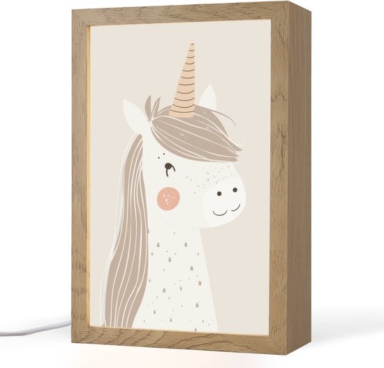 Nachtlampje 20x30 cm - Kinder lamp - Eenhoorn - Pastel kleuren - Unicorn - Tafellamp kinderkamer - Slaapkamer lamp - Bedlamp kinderen - Kinderlampje stopcontact - Wandlamp babykamer - Nachtlampjes van Decofun