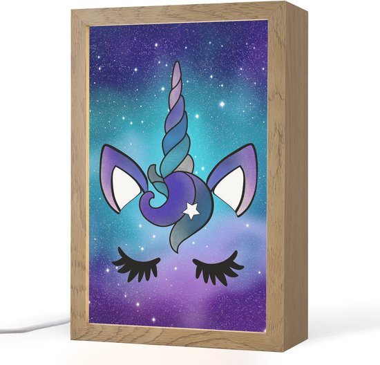 Nachtlampje 20x30 cm - Kinder lamp - Eenhoorn - Sterrenhemel - Ster - Blauw - Tafellamp kinderkamer - Slaapkamer lamp - Bedlamp kinderen - Kinderlampje stopcontact - Wandlamp babykamer - Nachtlampjes van Smart LoCo