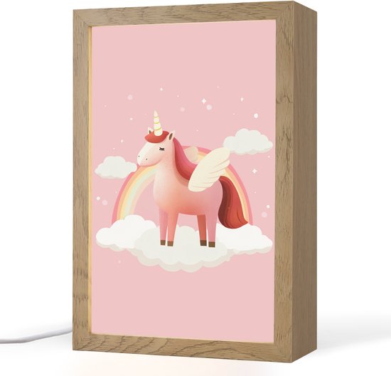 Nachtlampje 20x30 cm - Kinder lamp - Eenhoorn - Vleugels - Roze - Regenboog - Tafellamp kinderkamer - Slaapkamer lamp - Bedlamp kinderen - Kinderlampje stopcontact - Wandlamp babykamer - Nachtlampjes van Merkloos