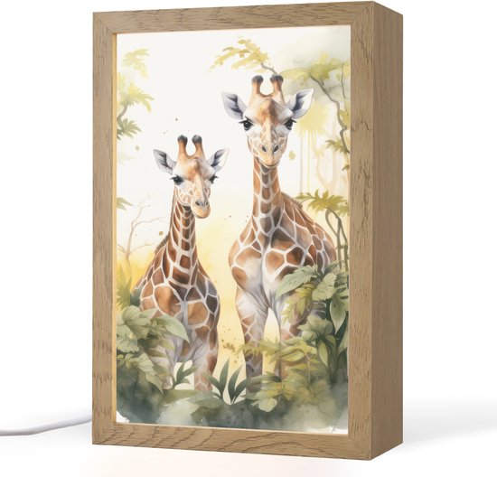 Nachtlampje 20x30 cm - Kinder lamp - Giraffe - Wilde dieren - Natuur - Kinderen - Tafellamp kinderkamer - Slaapkamer lamp - Bedlamp kinderen - Kinderlampje stopcontact - Wandlamp babykamer - Nachtlampjes van Merkloos