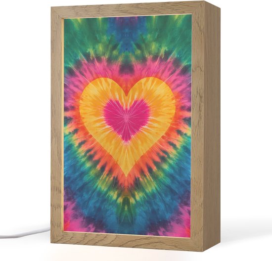 Nachtlampje 20x30 cm - Kinder lamp - Hart - Tie Dye - Kleurrijk - Tafellamp kinderkamer - Slaapkamer lamp - Bedlamp kinderen - Kinderlampje stopcontact - Wandlamp babykamer - Nachtlampjes van Merkloos