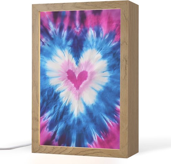 Nachtlampje 20x30 cm - Kinder lamp - Hartvormig - Tie dye - Paars - Tafellamp kinderkamer - Slaapkamer lamp - Bedlamp kinderen - Kinderlampje stopcontact - Wandlamp babykamer - Nachtlampjes van Merkloos