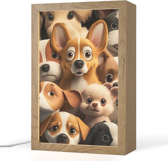 Nachtlampje 20x30 cm - Kinder lamp - Honden - Dieren - Bruin - Zwart - Patronen - Kind - Tafellamp kinderkamer - Slaapkamer lamp - Bedlamp kinderen - Kinderlampje stopcontact - Wandlamp babykamer - Nachtlampjes van Bijouxlampen