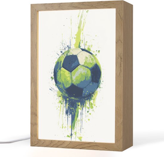 Nachtlampje 20x30 cm - Kinder lamp - Illustratie - Abstract - Voetbal - Verfspatten - Tafellamp kinderkamer - Slaapkamer lamp - Bedlamp kinderen - Kinderlampje stopcontact - Wandlamp babykamer - Nachtlampjes van Merkloos