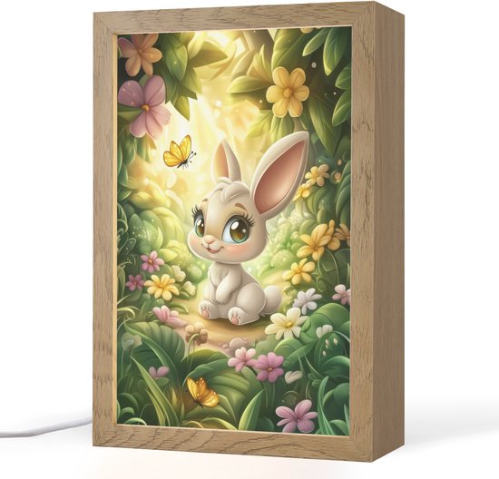 Nachtlampje 20x30 cm - Kinder lamp - Konijn - Bos - Vlinders - Cartoon - Tafellamp kinderkamer - Slaapkamer lamp - Bedlamp kinderen - Kinderlampje stopcontact - Wandlamp babykamer - Nachtlampjes van Evendy