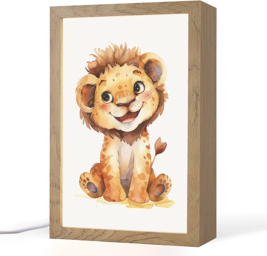 Nachtlampje 20x30 cm - Kinder lamp - Leeuw - Baby dier - Tafellamp kinderkamer - Slaapkamer lamp - Bedlamp kinderen - Kinderlampje stopcontact - Wandlamp babykamer - Nachtlampjes van Merkloos