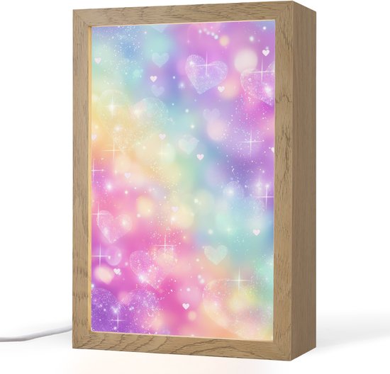 Nachtlampje 20x30 cm - Kinder lamp - Licht - Regenboog - Hartjes - Tafellamp kinderkamer - Slaapkamer lamp - Bedlamp kinderen - Kinderlampje stopcontact - Wandlamp babykamer - Nachtlampjes van Merkloos