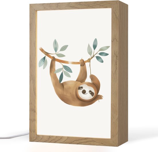 Nachtlampje 20x30 cm - Kinder lamp - Luiaard - Dier - Jungle dieren - Tafellamp kinderkamer - Slaapkamer lamp - Bedlamp kinderen - Kinderlampje stopcontact - Wandlamp babykamer - Nachtlampjes van Merkloos
