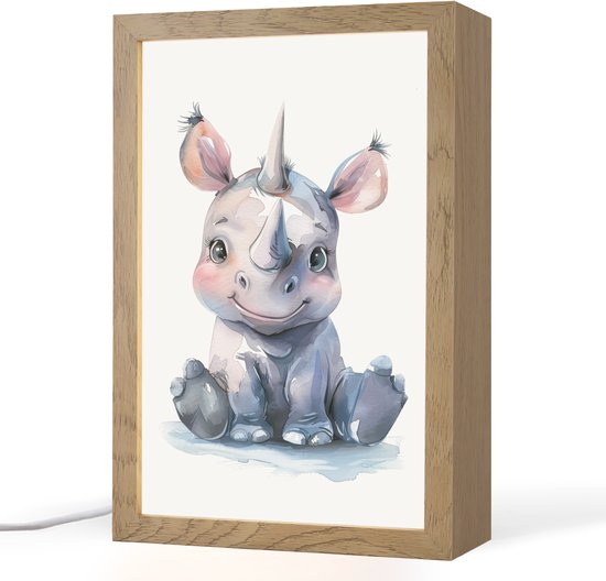 Nachtlampje 20x30 cm - Kinder lamp - Neushoorn - Baby dier - Dieren - Tafellamp kinderkamer - Slaapkamer lamp - Bedlamp kinderen - Kinderlampje stopcontact - Wandlamp babykamer - Nachtlampjes van Merkloos
