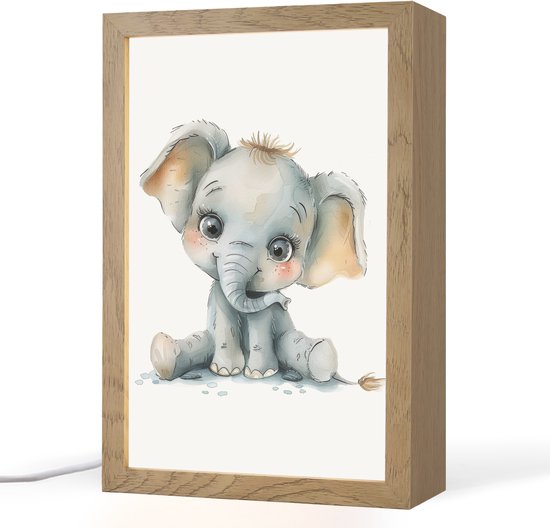 Nachtlampje 20x30 cm - Kinder lamp - Olifant - Baby dier - Tafellamp kinderkamer - Slaapkamer lamp - Bedlamp kinderen - Kinderlampje stopcontact - Wandlamp babykamer - Nachtlampjes van Merkloos