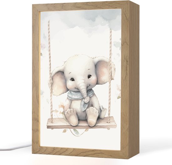 Nachtlampje 20x30 cm - Kinder lamp - Olifant - Dier - Kinderen - Tafellamp kinderkamer - Slaapkamer lamp - Bedlamp kinderen - Kinderlampje stopcontact - Wandlamp babykamer - Nachtlampjes van Merkloos