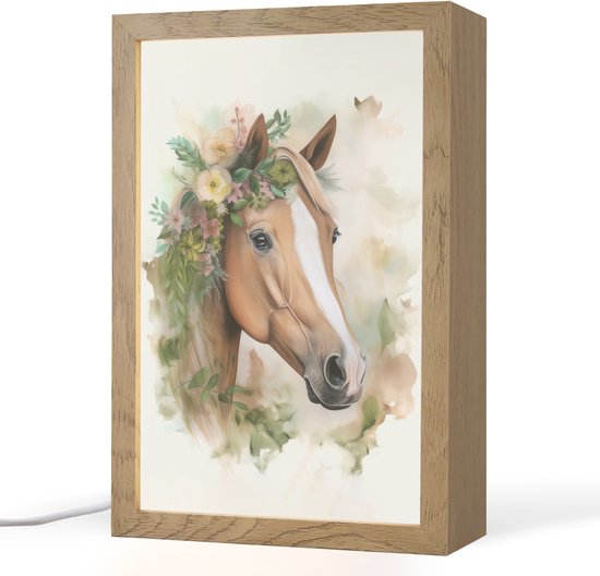 Nachtlampje 20x30 cm - Kinder lamp - Paard - Bloemen - Natuur - Waterverf - Dieren - Tafellamp kinderkamer - Slaapkamer lamp - Bedlamp kinderen - Kinderlampje stopcontact - Wandlamp babykamer - Nachtlampjes van Merkloos