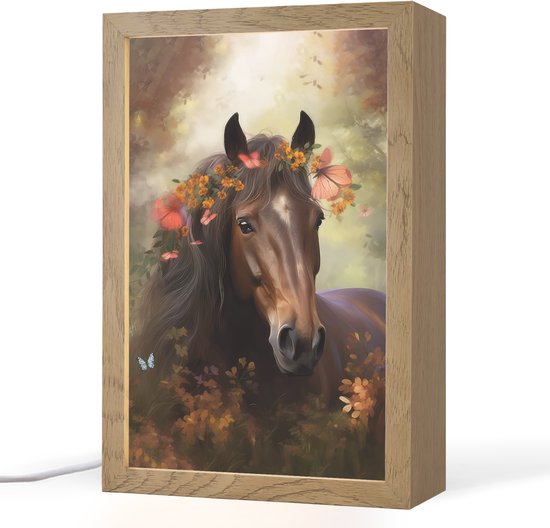 Nachtlampje 20x30 cm - Kinder lamp - Paard - Dieren - Bloemen - Bos - Vlinder - Tafellamp kinderkamer - Slaapkamer lamp - Bedlamp kinderen - Kinderlampje stopcontact - Wandlamp babykamer - Nachtlampjes van Merkloos