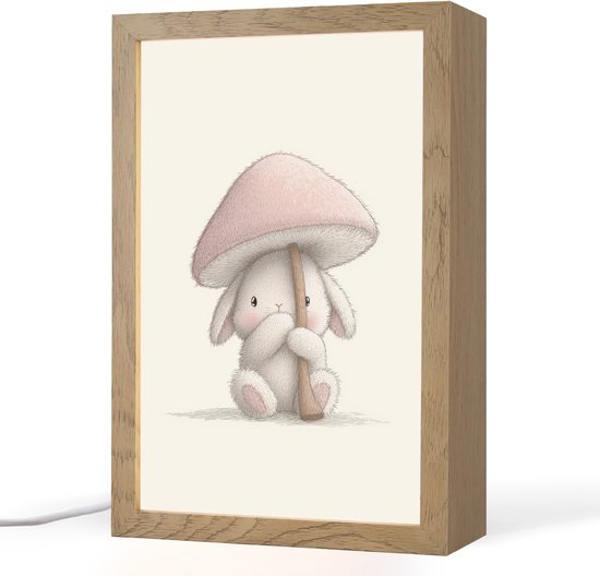 Nachtlampje 20x30 cm - Kinder lamp - Paddenstoel - Konijn - Roze - Tafellamp kinderkamer - Slaapkamer lamp - Bedlamp kinderen - Kinderlampje stopcontact - Wandlamp babykamer - Nachtlampjes van Merkloos