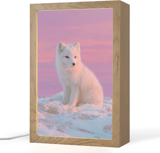 Nachtlampje 20x30 cm - Kinder lamp - Poolvos - Sneeuw - Roze - Tafellamp kinderkamer - Slaapkamer lamp - Bedlamp kinderen - Kinderlampje stopcontact - Wandlamp babykamer - Nachtlampjes van Merkloos