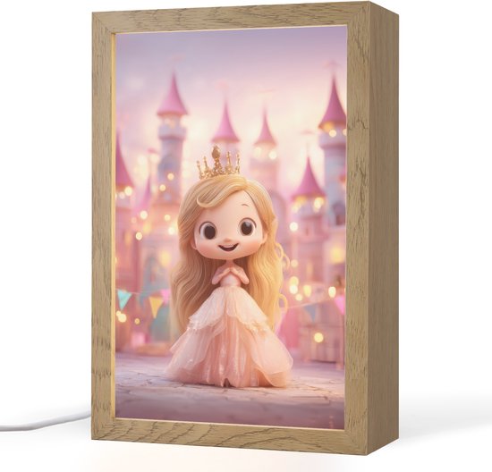 Nachtlampje 20x30 cm - Kinder lamp - Prinses - Roze - Kasteel - Tafellamp kinderkamer - Slaapkamer lamp - Bedlamp kinderen - Kinderlampje stopcontact - Wandlamp babykamer - Nachtlampjes van Merkloos